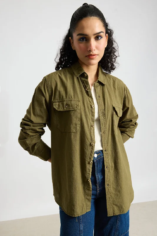 The Latest Trends Blaze Military Olive Solid Women's Shirt