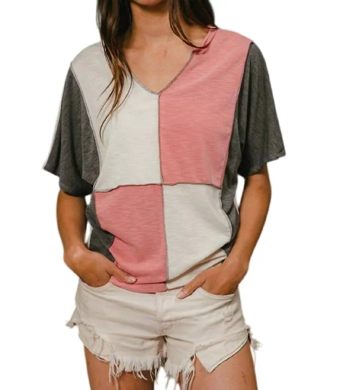 Unleash Your Style Kendra Color Block Top In Coral/charcoal