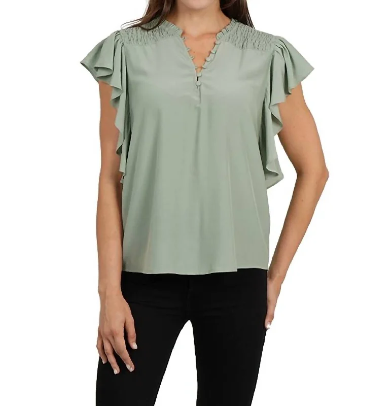 Fashion Sale Ruffle Sleeve Top In Sage