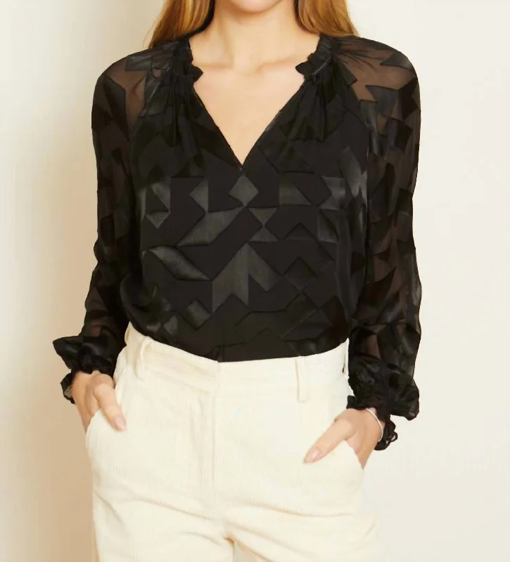 Luxury Fashion Miki Top In Black Geo Burnout