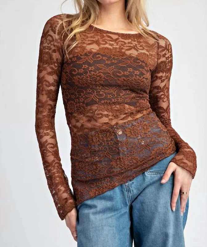 Affordable Luxury Fashion Whitney Floral Lace Top In Cinnamon