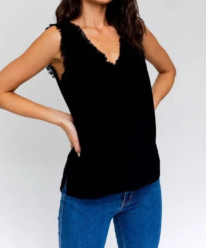 You'll Love Us Because High Neck Fringe Top In Black