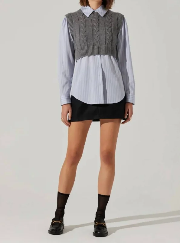 Romantic Fashion Discounts The Label Flannery Top In Blue Grey