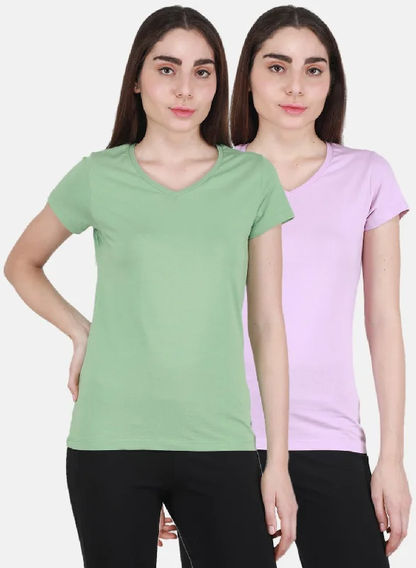 Latest Fashion Women Green & Purple Solid Top 2 Pc Set