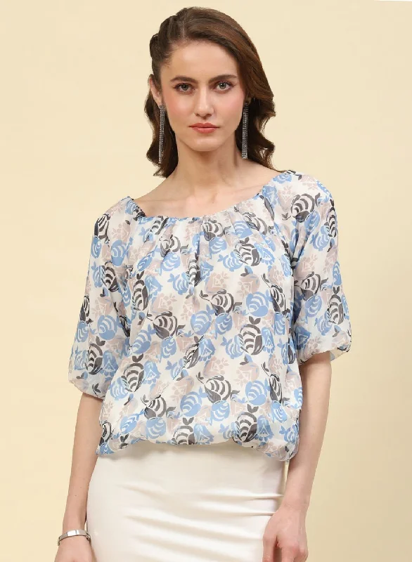 Flash Sale, Don't Miss Women Blue Printed Top