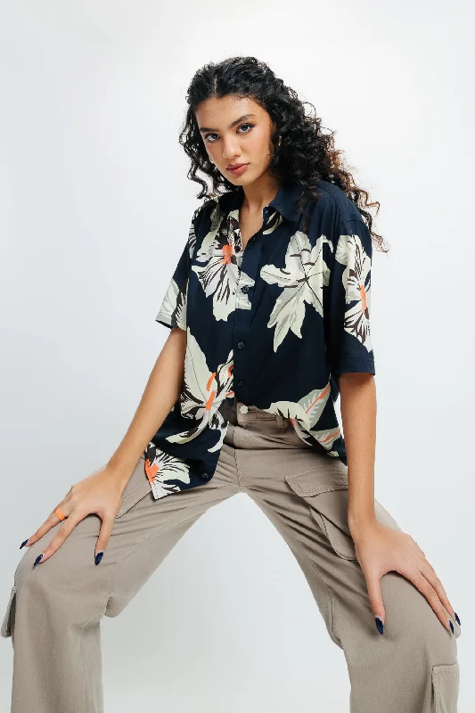 Affordable Trendy Fashion Navy Floral Print Shirt