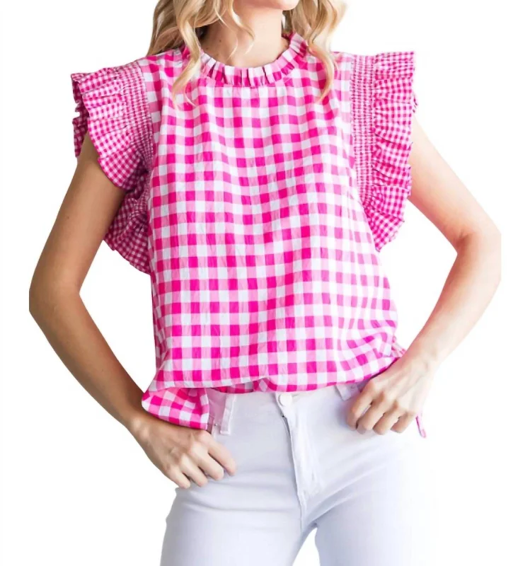 Seasonal Fashion Katherine Gingham-Check Top In Pink/ White