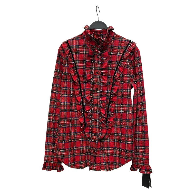 Sustainable Fashion Extravaganza SAINT LAURENT/LS Shirt/L/Plaid/Wool/RED/RUFFLED COLLAR