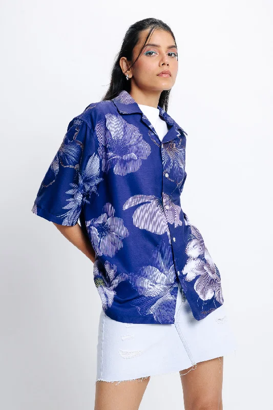 Quick Grab Deals Women's Blue Printed Relaxed Shirt