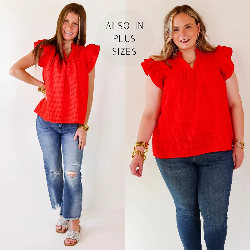 Huge Price Cut Perfectly Fabulous Ruffle Cap Sleeve Top in Red