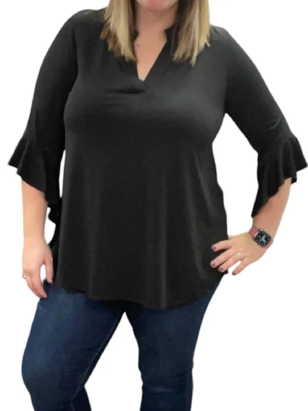 Browse Our Top Products Ruffle Sleeve Gabby Top In Black