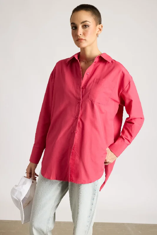 Essentials On Sale Relaxed Fit Cotton Women's Shirt- Pink