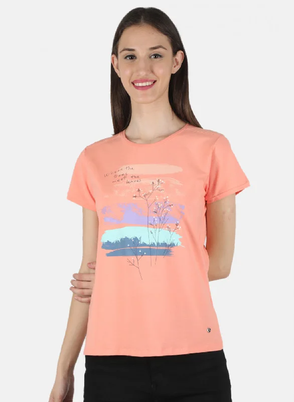 Best Deals Of The Season Women Peach Printed Top