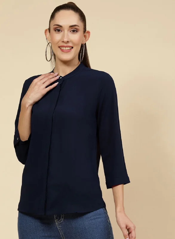 Latest Fashion Women NAvy Blue Solid Top