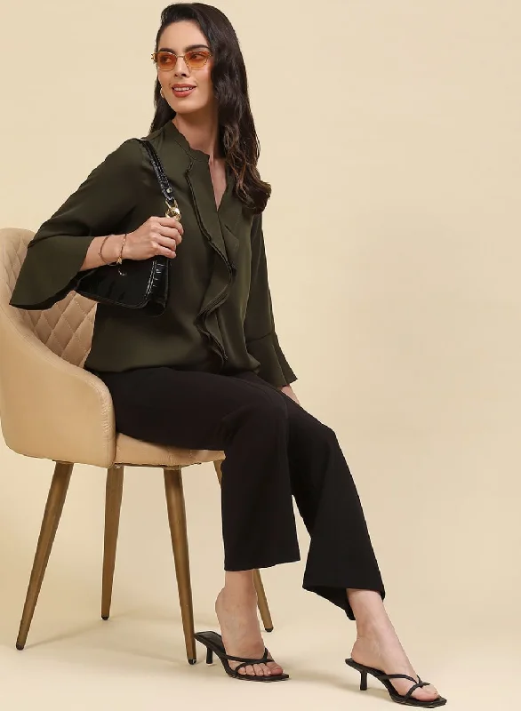 Enjoy Discount Women Olive Plain Top