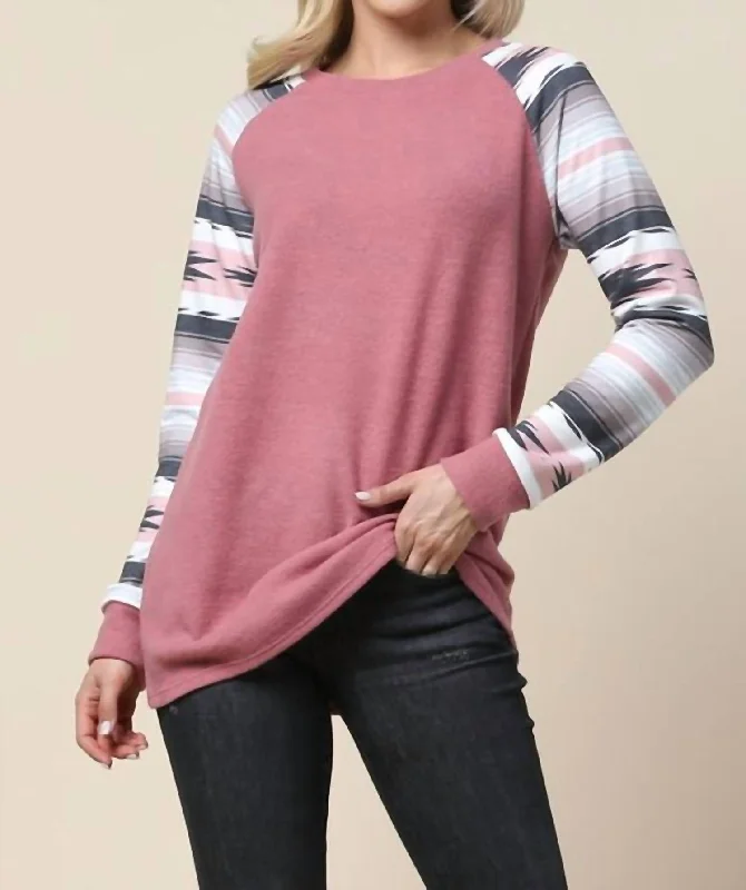 Premium Style Offers Lucy Aztec Print Raglan Top In Mauve