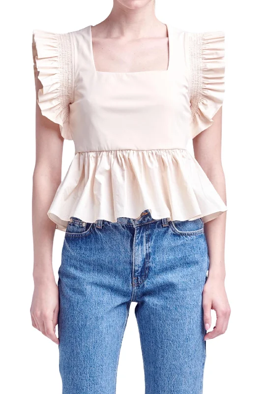 Flash Sales Square Neckline Ruffled Top In Cream