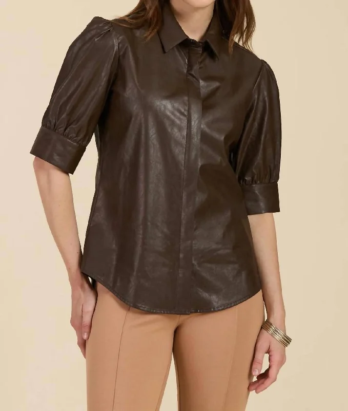 Seasonal Fashion Alice Pleather Shirt Top In Walnut