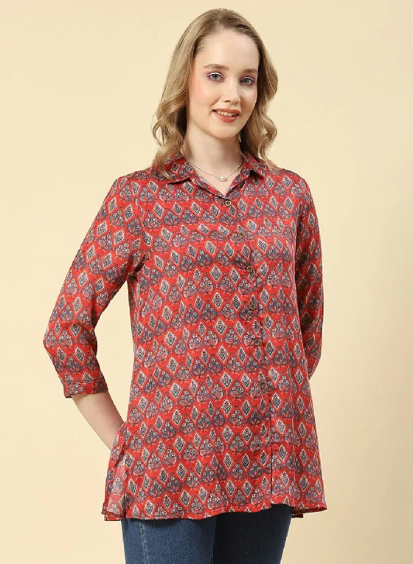 Fashion-Forward Offers Women Red Printed Top