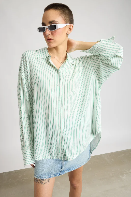 Hot Items Women's Relaxed Fit Viscose Shirt - Green Stripes