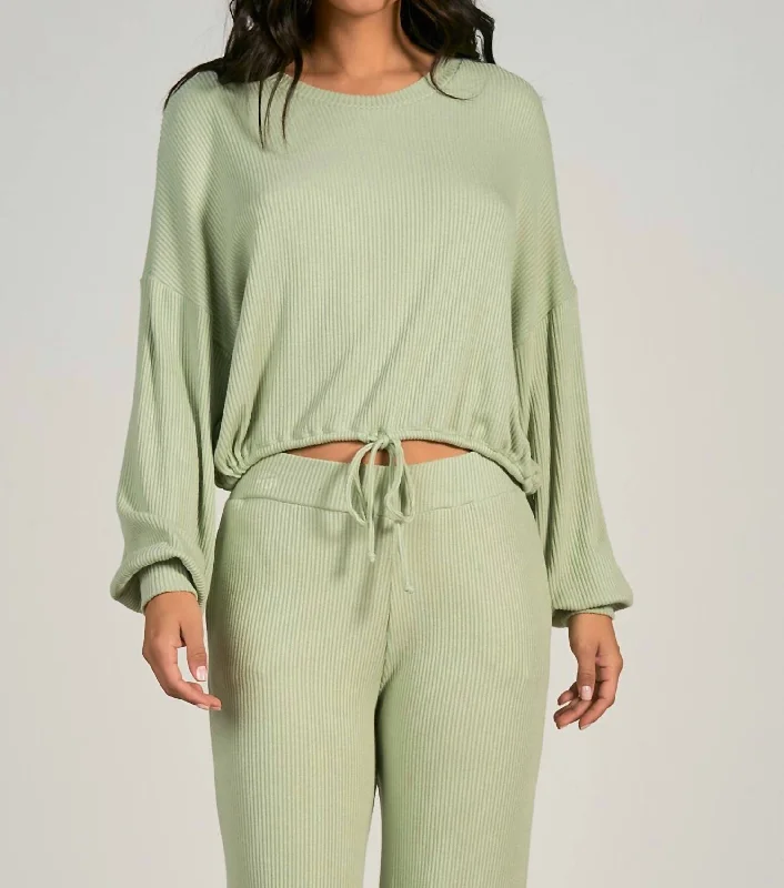 Dive Into Trendy Styles Sp23 Drawstring Top In Sage