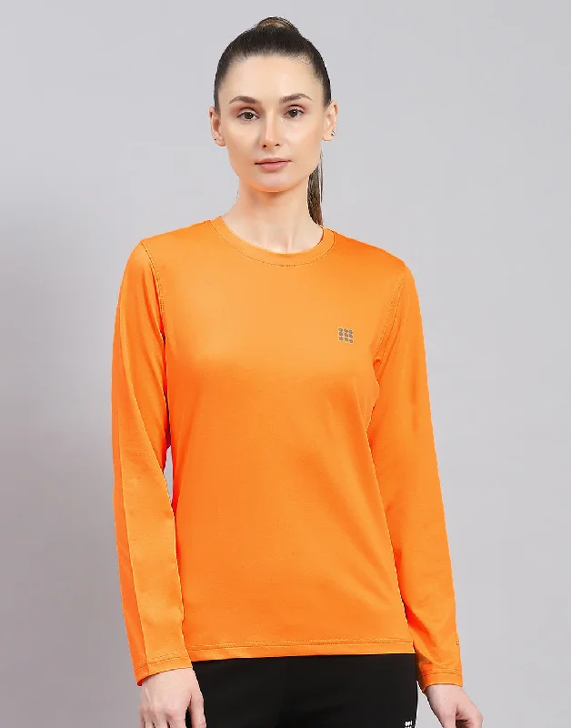 Must Haves Women Orange Solid Round Neck Full Sleeve Top