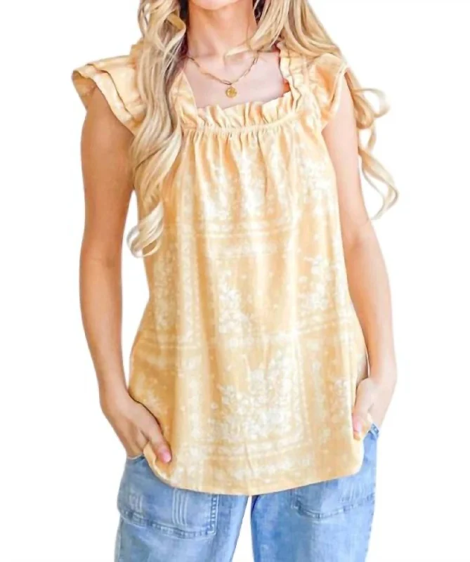 Street Style Discounts There She Goes Flutter Sleeve Top In Mustard