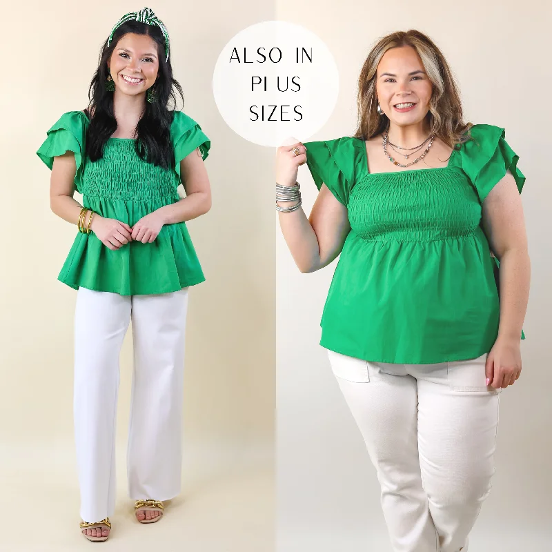 Budget Saver Celebrate Good Times Smocked Babydoll Top in Green