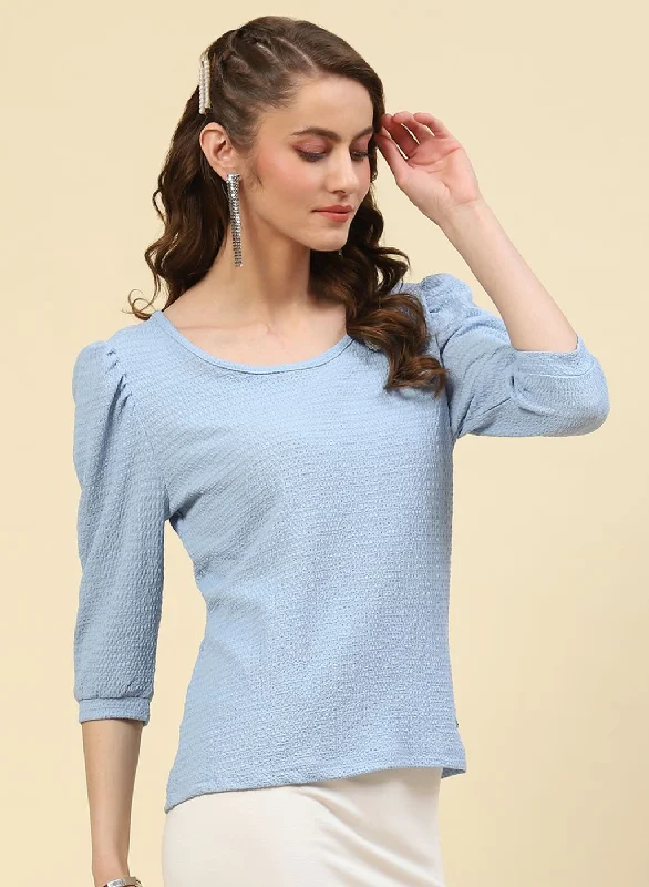 Seasonal Clearance Women Sky Blue Printed Top