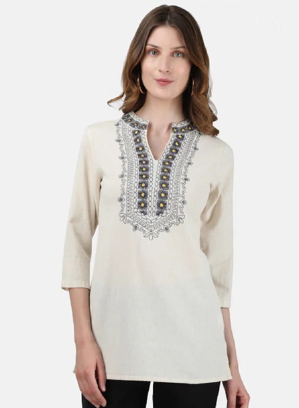 Cozy Chic Promotions Womens Beige Embroidered Top