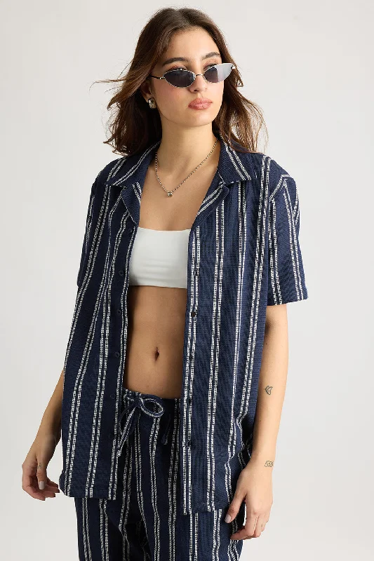 Summer Deals Matty Oversized Women's Shirt - Navy/White Stripe