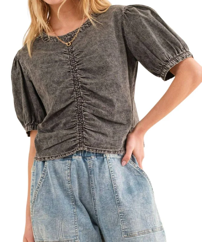 Hot Deals Give Us Time Shirring Top In Charcoal Grey