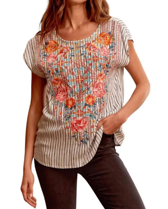 Modish Fashion Discounts Hang On To You Embroidered Top In Ivory Multi