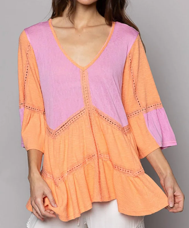 Trendy Street Style Jada Bell Sleeve Top In Pink/orange