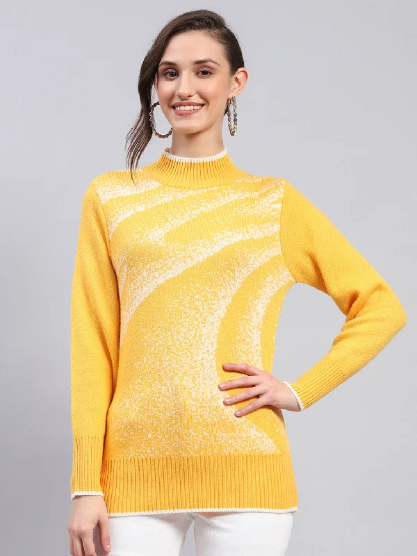 Big Savings Women Yellow Self Design Band Collar Full Sleeve Winter Tops