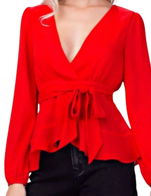 Daily Deals Plunge Wrap Top In Red