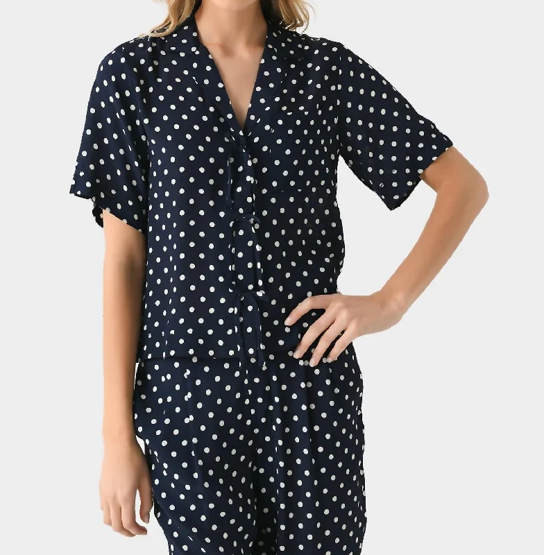 Evening Elegance Inez Shirt In Navy Polka Dot