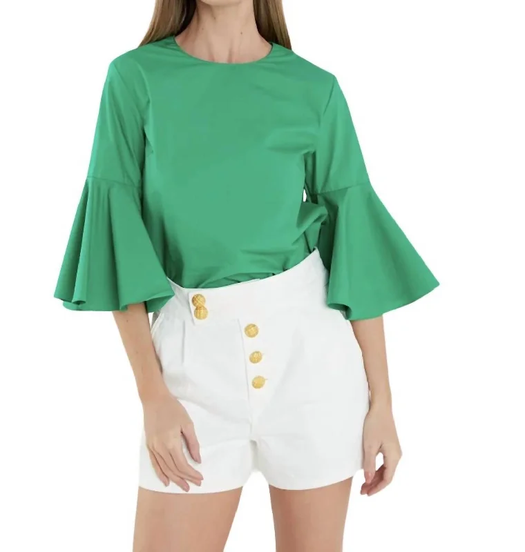 Chic & Modern Sales Ruffled Cotton Blend Top In Kelly Green