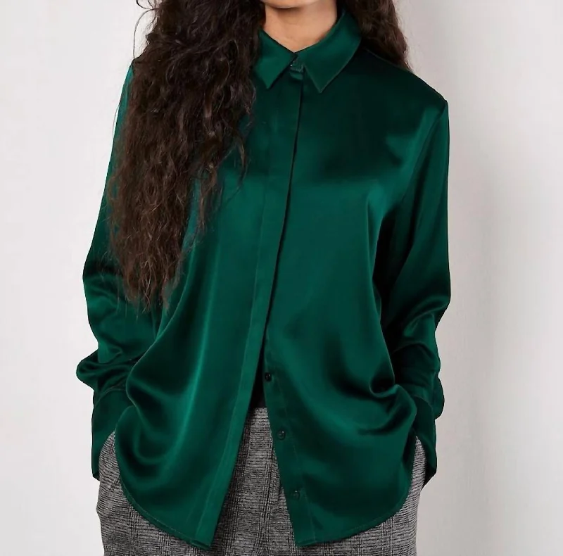 Elegant Style Oversized Satin Hi Low Shirt In Green