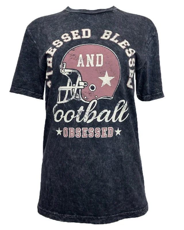 Chic Style Discounts Stressed Blessed And Football Obsessed Top In Black