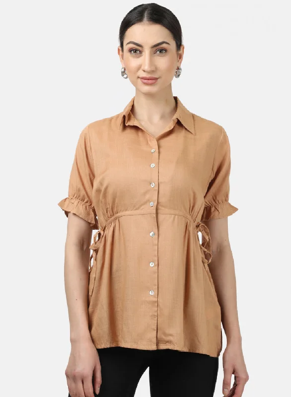 Flash Sale Starts Womens Khaki Plain Tops