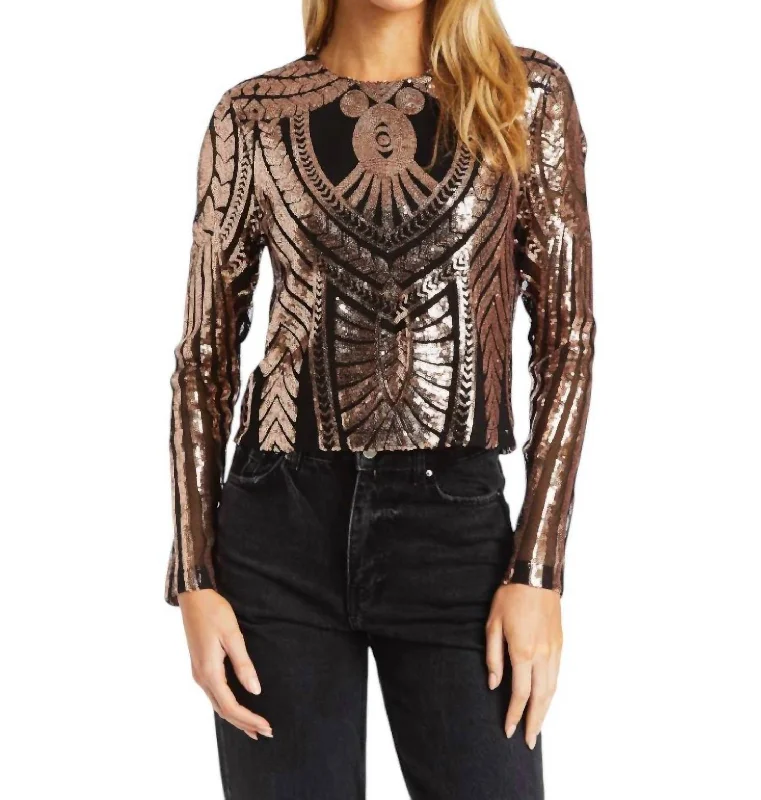 Edgy Fashion Deals Mikayla Sequin Top In Copper