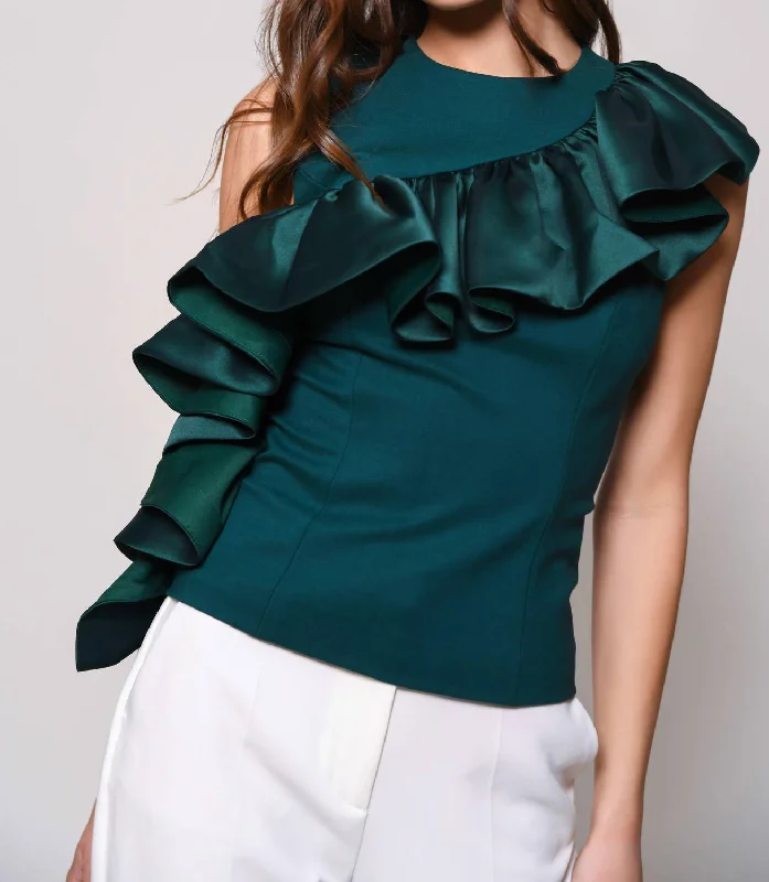 Sustainable Fashion Extravaganza Avril Ruffle Top In Emerald