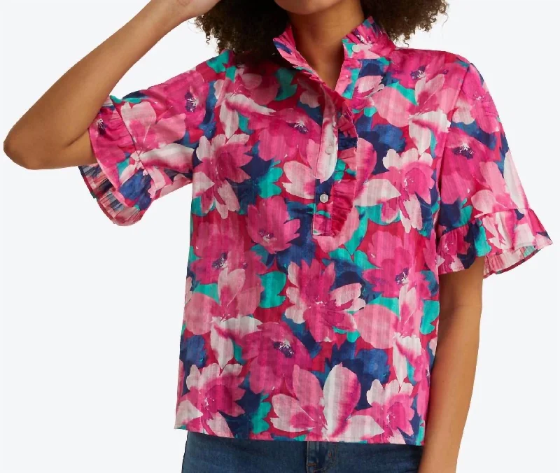 Clearance Event Christina Ruffle Top In Watercolor Floral