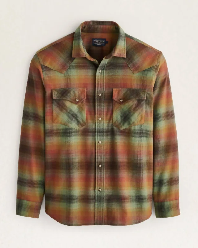 Discover Now Men's Plaid Wyatt Snap-Front Cotton Shirt In Brown/green Multi