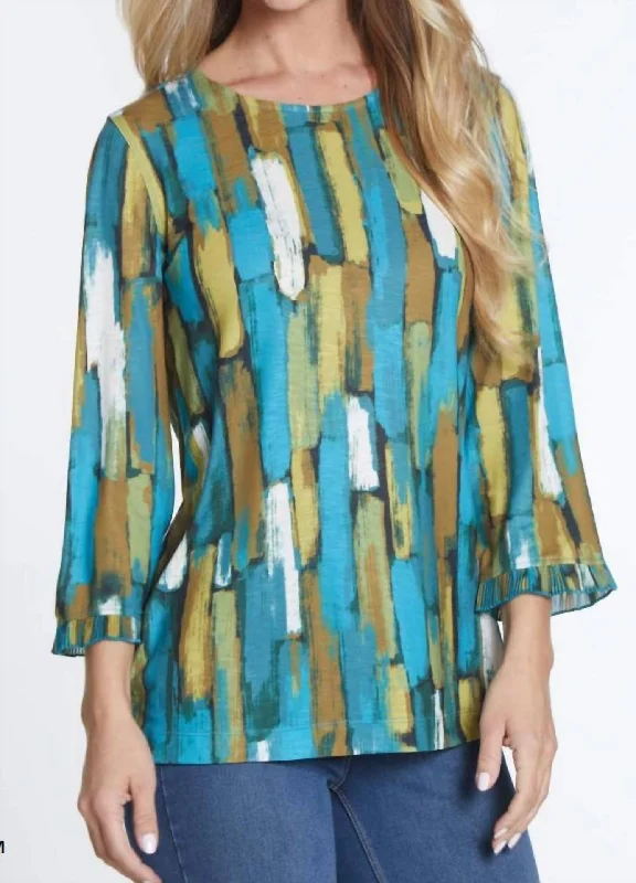 Chic And Trendy 3/4 Sleeve Flounce Sleeve Shirt In Multi