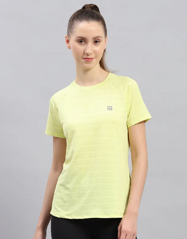 Low Price Special Women Yellow Self Design Round Neck Half Sleeve Top