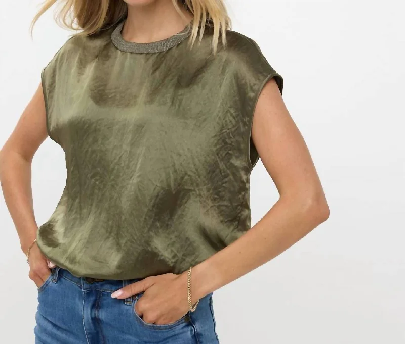 Flash Sale Now Crushed Satin Top In Olive