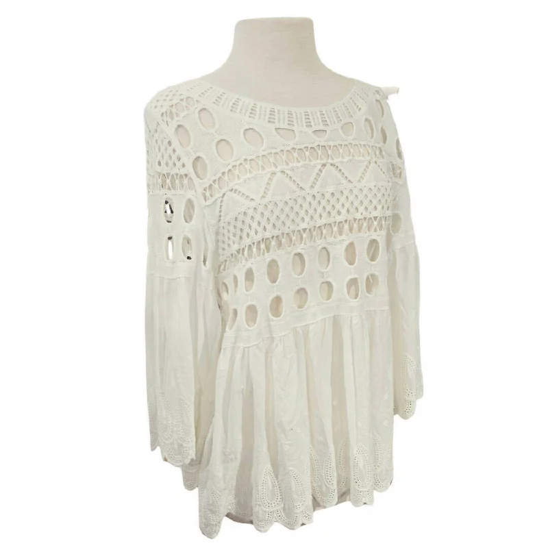 Hot Items Women's Crochet Babydoll Bell-Sleeve Top In White