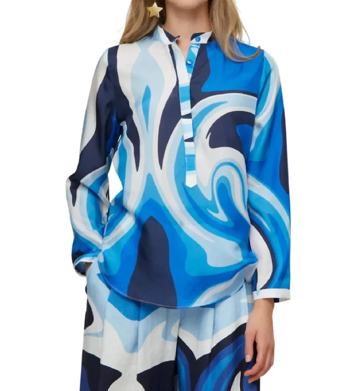 Statement Fashion Offers Metis Silk Shirt In Liquid Blue